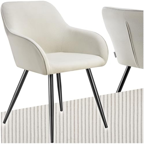 tectake® Chaise de Salle à Manger rembourrée Moderne Chaise Velours côtelé Fauteuil Salon Style Scandinave Pieds en Acier Élégant Fauteuil avec Accoudoirs, Chambre, Coiffeuse, Salon