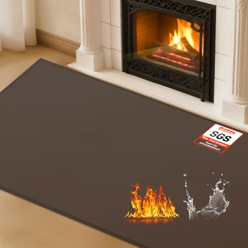 Herdteppiche für Kamine, feuerfest, 150 x 81 x 0,1 cm, feuerfeste Kaminmatte, Herdteppich, Herd-Pads für Holzofen, Kamin, drinnen und draußen, schützt Böden, Teppiche vor Funken, Braune