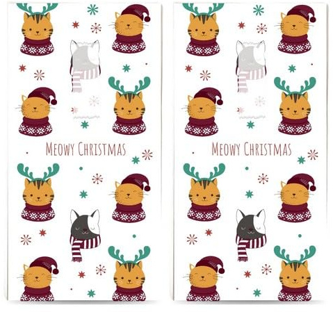 20 einzelne Taschentücher Weihnachten Weihnachten miau. 2 Packungen mit 10 einzelnen Papiertaschentücher bedruckt als Geschenk.