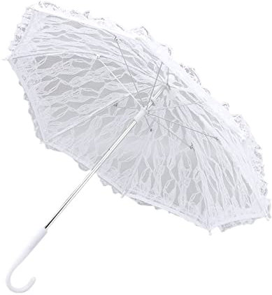 Jwthee Spitzenschirm Sonnenschirm, Vintage Hochzeit Brautschirm Weißer Spitzenschirm Fotografie Sonnenschirm für Hochzeitsfeier Dekoration