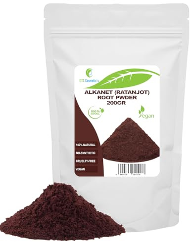 Polvo de raíz de Alkanet | Raíz de Ratanjot - 200 gr - Mascarilla para el cabello, Encanecimiento prematuro del cabello, caspa y puede promover el crecimiento del cabello, tinte de jabón natural.