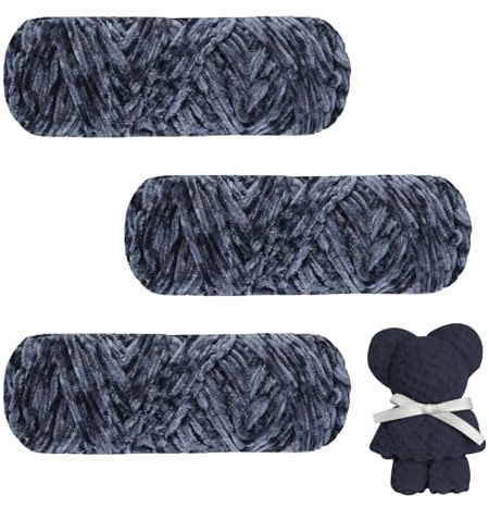 AUAUY Stor Chenillegarn, 3 x 100 g Chenille virkgarn, garn för stickning, mjukt chenillegarn för virkade väskor, hattar, filtar, halsdukar, grå