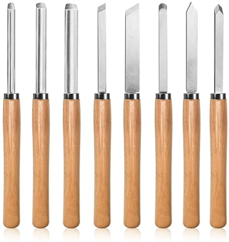 Viganoc Manganese Steel Wood Turning Tool Set, 8 Pieces with Hardwood Handles