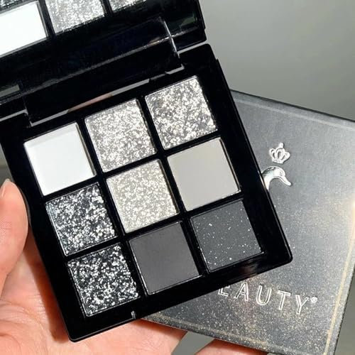 Long Lasting Black Eyeshadow Palette with Silver Glitter, Waterproof Goth Make Up for Women and Girls, Matte White and Grey Shades, Perfect for Halloween and Christmas Gifts