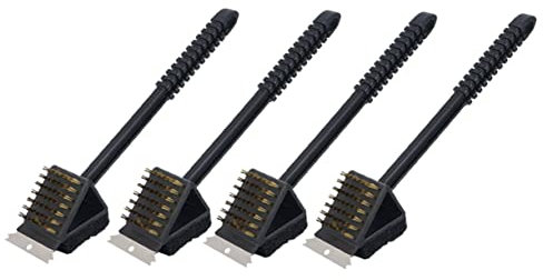 BESPORTBLE Grillbürste 4 Stücke Dreiecksbürste Mit Langem Griff Grillreiniger Aus Kupferdraht Für Gas Und Elektrogrills Rutschfester Griff 3-in-1 Reinigungswerkzeug