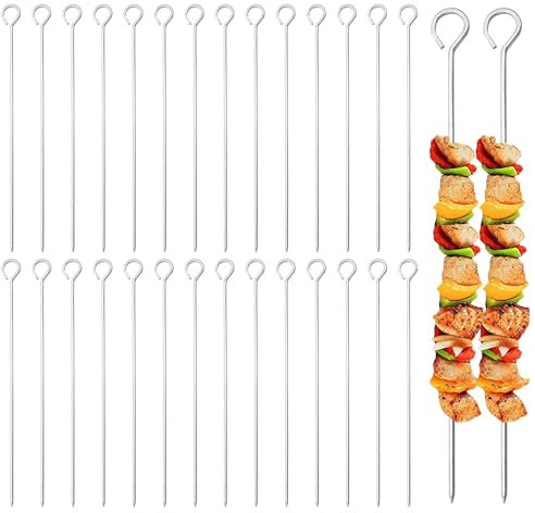 Brochetas de acero inoxidable, pinchos de barbacoa para | Juego de 30 pinchos de barbacoa de acero inoxidable para | Brochetas de parrilla de 14 pulgadas para v