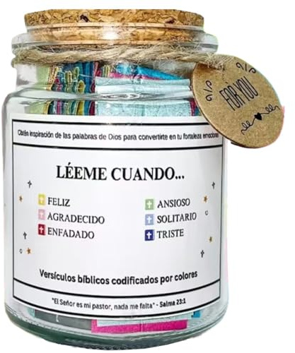 Versículos De La En Un Frasco Español - Tarro De Emocional, Tarro De Versículo Bíblico Espiritual Codificados Por Colores, Frasco Bíblico Verses Jar Con 90 Escrituras, Jarra Decorativa
