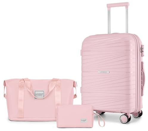 LARVENDER Carry On Luggage 22x14x9 Airline Approved, 20 Inch Hardshell & Lightweight PP Carry On Suitcase for Women with Spinner Wheels TSA Lock, Light Pink