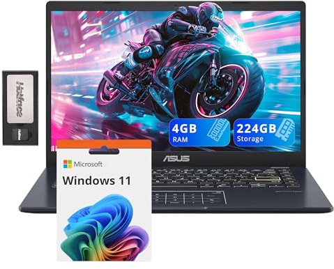 ASUS 14 FHD Ultra-Light Laptop, Intel Pentium N6000, 4GB RAM, 224GB Storage (64GB eMMC+160GB Docking Station Set), UHD Graphics, AI-Powered, Copilot Ready, Long Battery Life, Windows 11, Black