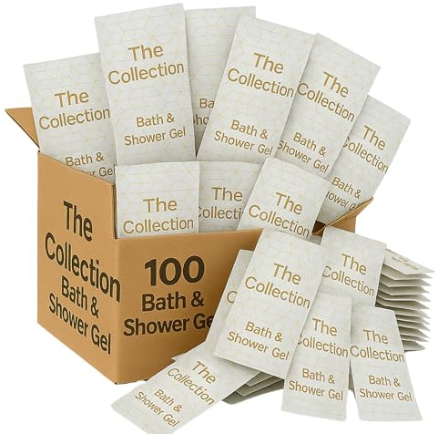Bade- und Duschgel-Beutel, Box mit 100 x 10 ml, ideal für Hotels, B&B, Urlaubsvermietungen, Hotel-Willkommenspakete, Mini-Toilettenartikel, Reise-Duschgel, Reiseutensilien, Urlaubsutensilien