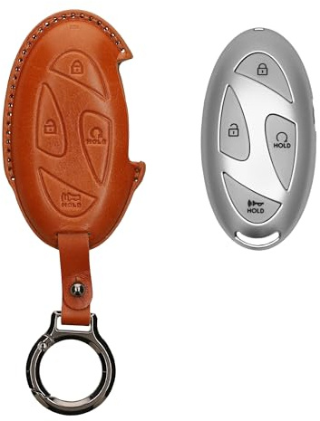 kwmobile Custodia Chiavi Vera Pelle Compatibile con Hyundai 7-Pulsanti Ioniq 6 Grandeur GN7 KONA 2023 Custodia - Car Key Case con Anello Portachiavi - Accessori Auto - marrone