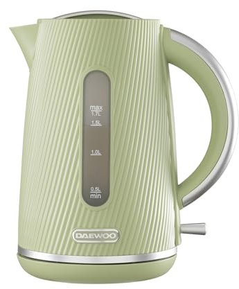 Daewoo Cascade 1.7L Electric Kettle – 3KW Fast Boil, Limescale Filter, Auto Shut-Off, Textured Sage Finish, Cordless 360° Base, Quiet Boil Technology