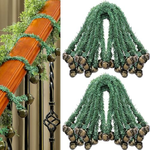 Motionchic 25 Pcs 20 Inches Christmas Garland Ties with Bells Decorative Twist Ties Garland Hanger for Banister Stairs Railing Garden Reusable Flexible Twist for Xmas Holiday Decorations (Bronze)