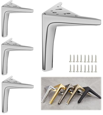 Heavy Duty Metal Furniture Legs Set of 4, 4inch - 10inch Modern Triangle table Feet screw in for Couch Dresser Chair Bed Sofa Table Cabinet Ottoman Cupboard DIY Replacement Parts(Silver,6inch/150mm)