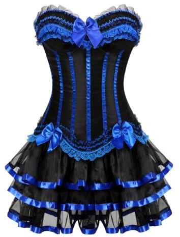 Sapubonva Corset dress skirts for women shoulder straps stripe vintage bow lace plus size Princess blue 4XL