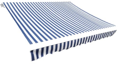 Telo per Tenda da Sole, Blu e Bianco 500x300 cm, Poliestere con Rivestimento PU, Resistente UV e Idrorepellente, Ricambio per Tendone da Esterno o Tenda Sole Balcone, 5x3 m