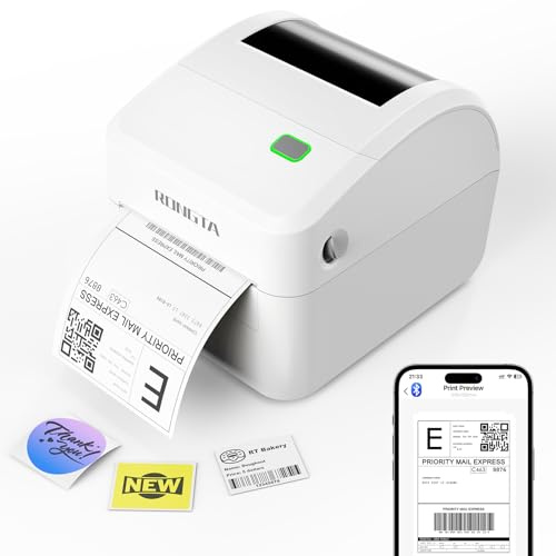 Rongta Bluetooth Thermal Shipping Label Printer, Wireless 4x6 Label Sticker Printer for Shipping Packages, Support Android, iPhone, Widely Used for Amazon, Ebay, Shopify, Etsy, UPS, White