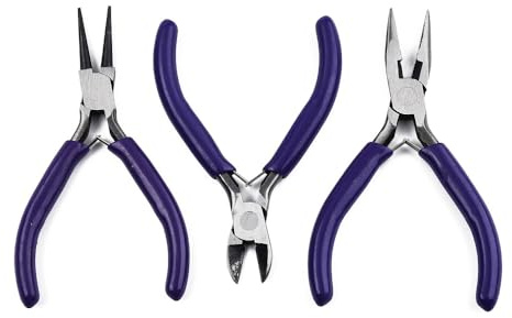 Handicraft Emporium | Steel Pliers Set, with Plastic Handles | Including Side Cutter Pliers, Round Nose Plier and Needle Nose Wire Cutter Plier | Purple