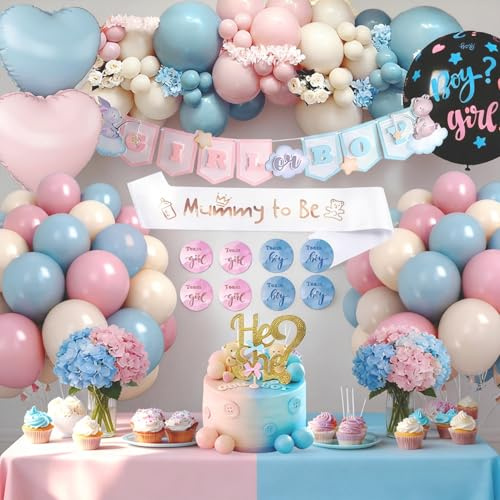 Gender Reveal Party Decoración, Revelacion Genero Bebe, Baby Shower Niño Niña, Baby Boy or Girl Decoracion, Azul Rosado Globos Bautizo, Cumpleaños Baby Shower Decoración
