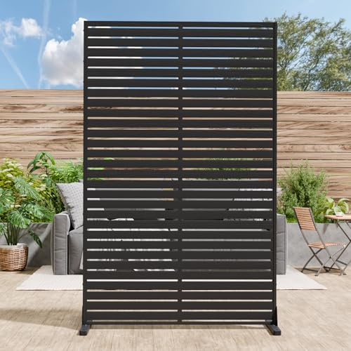 Trygoal Privacy Screen Outdoor 72 Freestanding Privacy Panel with Stand, HDPE Decorative Privacy Fence with Louver Pattern, Air Conditioner Fence, Patio Divider Privacy Screens for Outside, Balcony