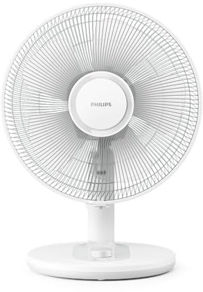 Philips Ventilatore da tavolo Serie 1000 - Potente e Silenzioso 35 dB(A), Flusso d’aria di 2.000 m³/h, 3 Impostazioni di Velocità, Rotazione 80° e Inclinazione 30°, Bianco (CX1030/00)