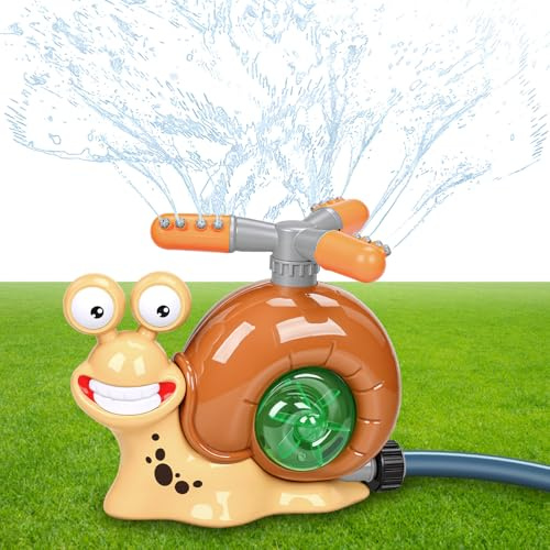 Wassersprinkler Kinder Outdoor 360° Rotierender Schnecken Rasensprenger mit Schlauchanschluss, Garten Sprinkler für Rasen, Pool und Außenbereich, Wasserspielzeug mit Zubehör