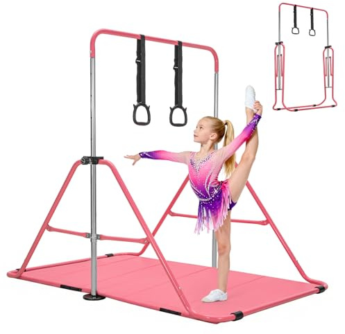 Foldable Gymnastics Bar with Full-Coverage Mat, Adjustable Height 89-130CM