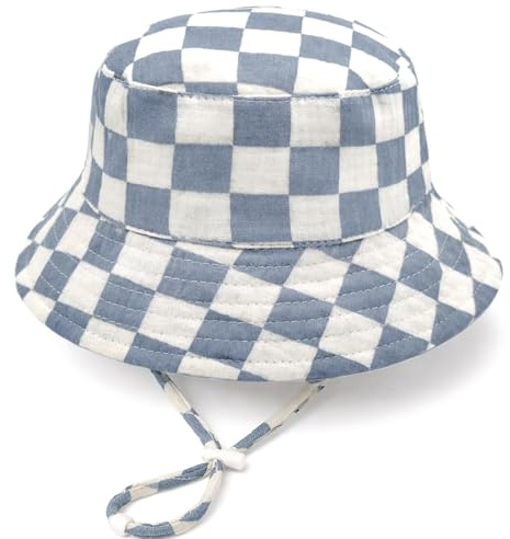 LYZOURBB Infant Baby Girl Boy Summer Sun Cotton Bucket Hats 0-3Y | Toddler Soft Breathable Cotton Bucket Hats Sun Hats with Adjustable Chin Strap for 0-3Years