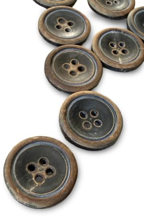 10 Stück echt Horn Knöpfe braun flach 4Loch im Vintage Look in 15mm, 18mm, 20mm oder 22mm (15mm)
