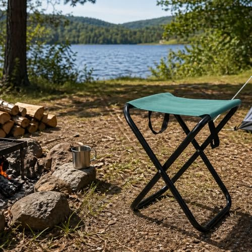 Mojawo Tragbarer Klapphocker Fußhocker Hocker Anglerstuhl Camping Outdoor klappbar Festival Grün 30xH60cm
