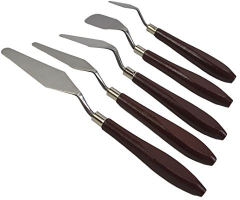 5 Pcs Stainless Steel Palette Knife Mixed Scraper Set Spatula Knives for Artist Oil Painting with Wood Handle