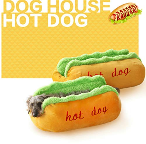 Hotgreenpepper Hot Dog Dog Beds Removable Soft Mat Pet Sofa Cute Beds for Cozy Puppy Litter Cat Sleeping Cushion