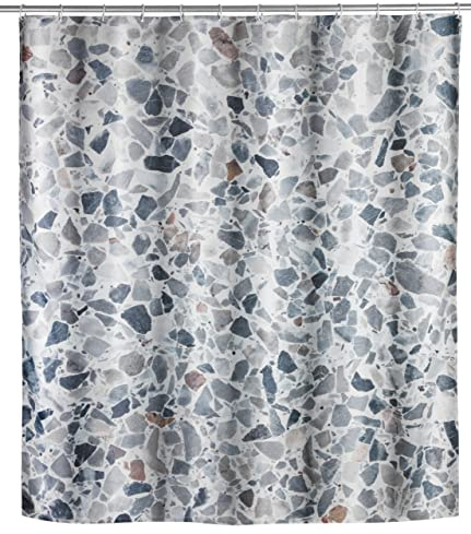 WENKO Rideau de Douche Terrazzo - Lavable, Hydrofuge avec 12 Anneaux pour Rideau de Douche, Polyester, 180 x 200 cm, Multicolore