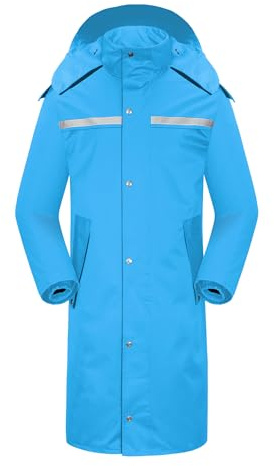 iCreek Raincoat Waterproof Long Rain Jacket Lightweight Rainwear Reflective with Packable Hood for Men Women Adults (L, Blue)
