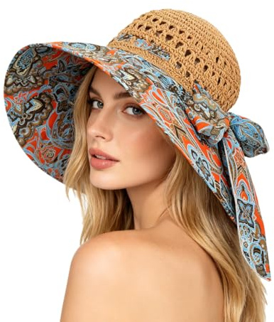 Strohhut Nackenschutz Sonnenhut Damen Strandhut Breit Schlapphut Atmungsaktiv Sommerhut Anti UV Schirmmütze Leicht Fischerhut Faltbar Anglerhut Sonnenschutz Wanderhut Reisen Freizeithut Outdoor