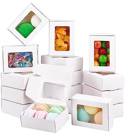 BENECREAT 30 Packung Weiße Kraftpapierboxen Mit Klarem Fenster 8.5x6x3 cm Geschenkverpackungsboxen Für Schmuck Speicher Display, Hochzeit, Valentinstag