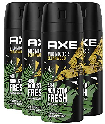Axe Bodyspray Wild Mojito & Cedarwood Deo ohne Aluminium bekämpft geruchsbildende Bakterien und unangenehme Gerüche 150 ml 4 Stück