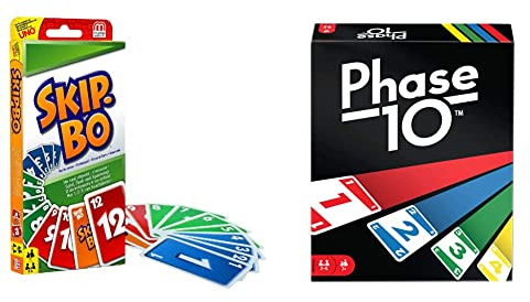 Mattel Games 52370 - Skip-BO Kartenspiel und Familienspiel geeignet für 2-6 Spieler, & FPW38 - Phase 10 , ab 7 Jahren, deutsche Version