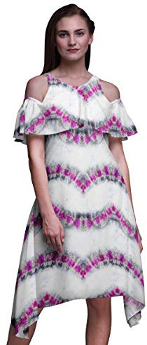 Bimba Vestido de cuello redondo para fiesta de túnica con hombros descubiertos para mujer, rosa fucsia, M