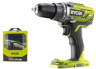 Confezione RYOBI - Trapano/avvitatore R18DD3-0 - 18V OnePlus senza batteria e caricatore - Set di 69 accessori misti per
