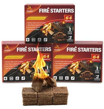 Nvkrvks Fire Starter Squares 192, Natural & Odourless FireStarters Cubes for Campfire, Fireplace, Chimney and Barbecue, Water Resistant, Easy to Ignite, Safe Camping Accessories