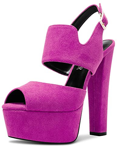 HEUIVZAR Donna Chunky Blocco Alto High Piattaforma Tacco Heel Aperte sulla Punta Sandali Cinturino alla Caviglia Fibbia Feste Cute Scarpe Fucsia 38 EU