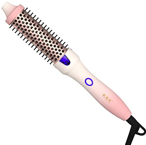K&K Thermobürste Keratin Thermal Brush Protect Beheiztes Fass Heiße Haarbürste, Ionisch Glatt Scheinen Volumen Kamm, Haarglätter Lockenwickler Styling Tool, Dual Spannung, 32 mm (Rosa, 32mm)