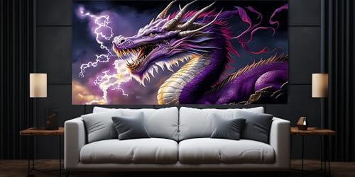 Diamond Painting Violetter Drache Diamond Painting Erwachsene, Groß xxl 130 X 65 cm, 5D Diamant Painting Bilder Kinder, DIY Malen Nach Zahlen Erwachsene, Crystal Arts Craft, Wand Deko Aesthetic,C686