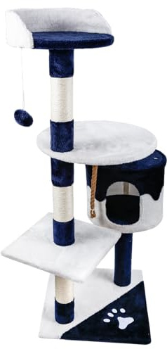 Nobleza - Árbol Rascador para Gatos Medidas: 60 * 56.5 * 111.5 cm, Color：Blanco/Azul