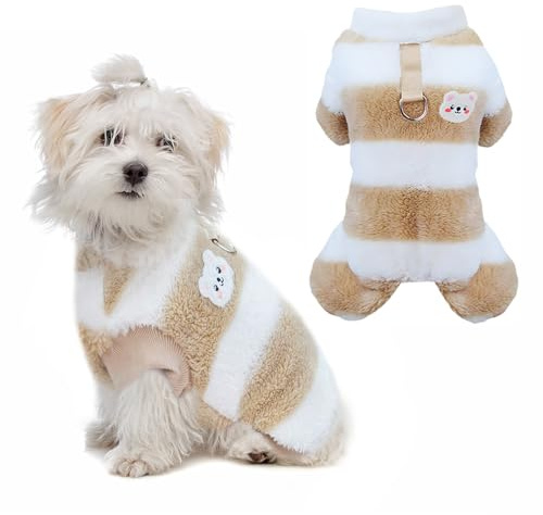 Pull Chien Hiver, yisight Pull Rayé Chein, Manteaux d'hiver pour Chiens, Vêtements Chiot, Vêtements pour Petits Chien Animal de Compagnie (Kaki Rayures, L)