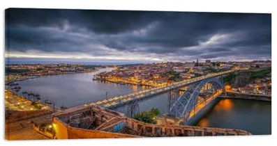 Stadtlandschaft Leinwandbild Fertig zum Aufhängen-Landschaftsbilder auf Leinwand-Wolken bauen Brücke Wandbilder Wohnzimmer-Panorama Kunstdruck 80x160cm Umwickelte Leinwand
