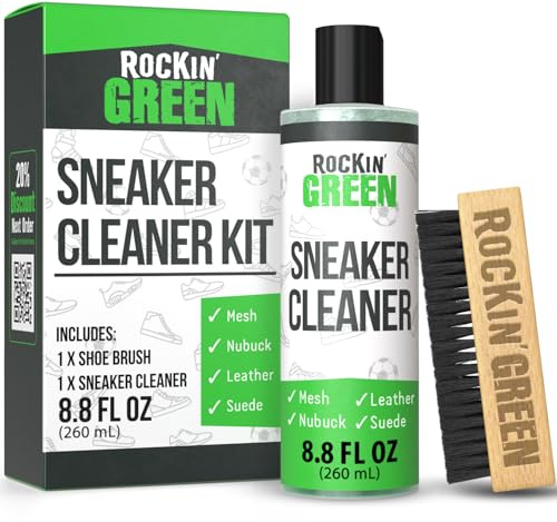Rockin'Green Shoe Cleaning Kit - Shoe Cleaner Sneakers Solution with Brush Included - Sneaker Cleaner Kit Safe for Mesh, Nubuck, Leather, Suede - Deep Refresh Care Kit (8.8fl oz)