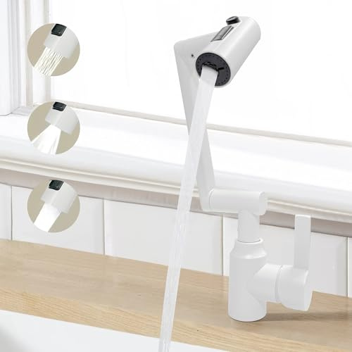 DOKKOME Wasserhahn Bad Drehbar Armatur Küche Vorfenster Hoch Badarmatur Küchewasserhahn Waschbecken für Badezimmer Mischbatterie Wasserhahn für Warm- und Kaltwasser Bathroom Faucet Weiß