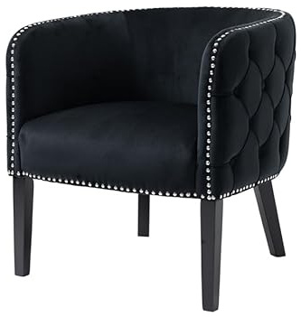 MY Furniture Margonia Black Deep Buttoned Classic Chesterfield Tub Chair with Wooden Legs/Cosy, Cocktail, Accent, Club Seat, for Bedrooms, Living Rooms, Conservatories and Corners